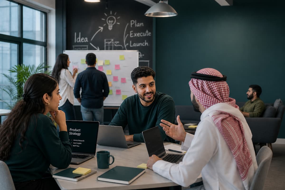 kickstart-90days-guide - Kickstart Bahrain Startup team reviewing their first 90 days plan at Kickstart Bahrain